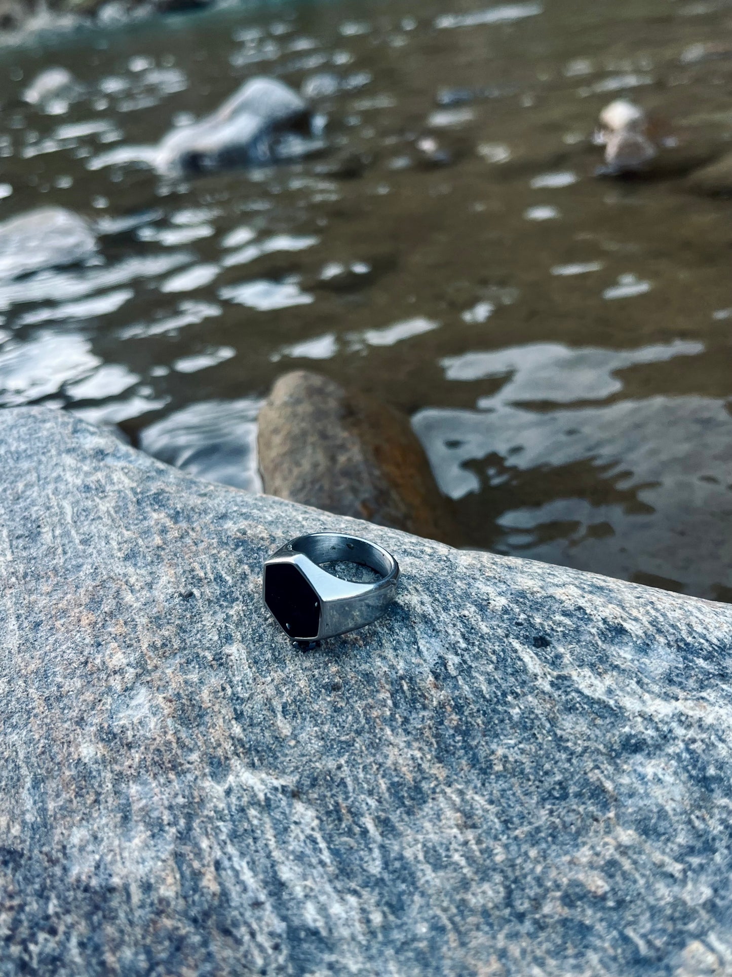 Hexagon Black Stainless Steel Ring