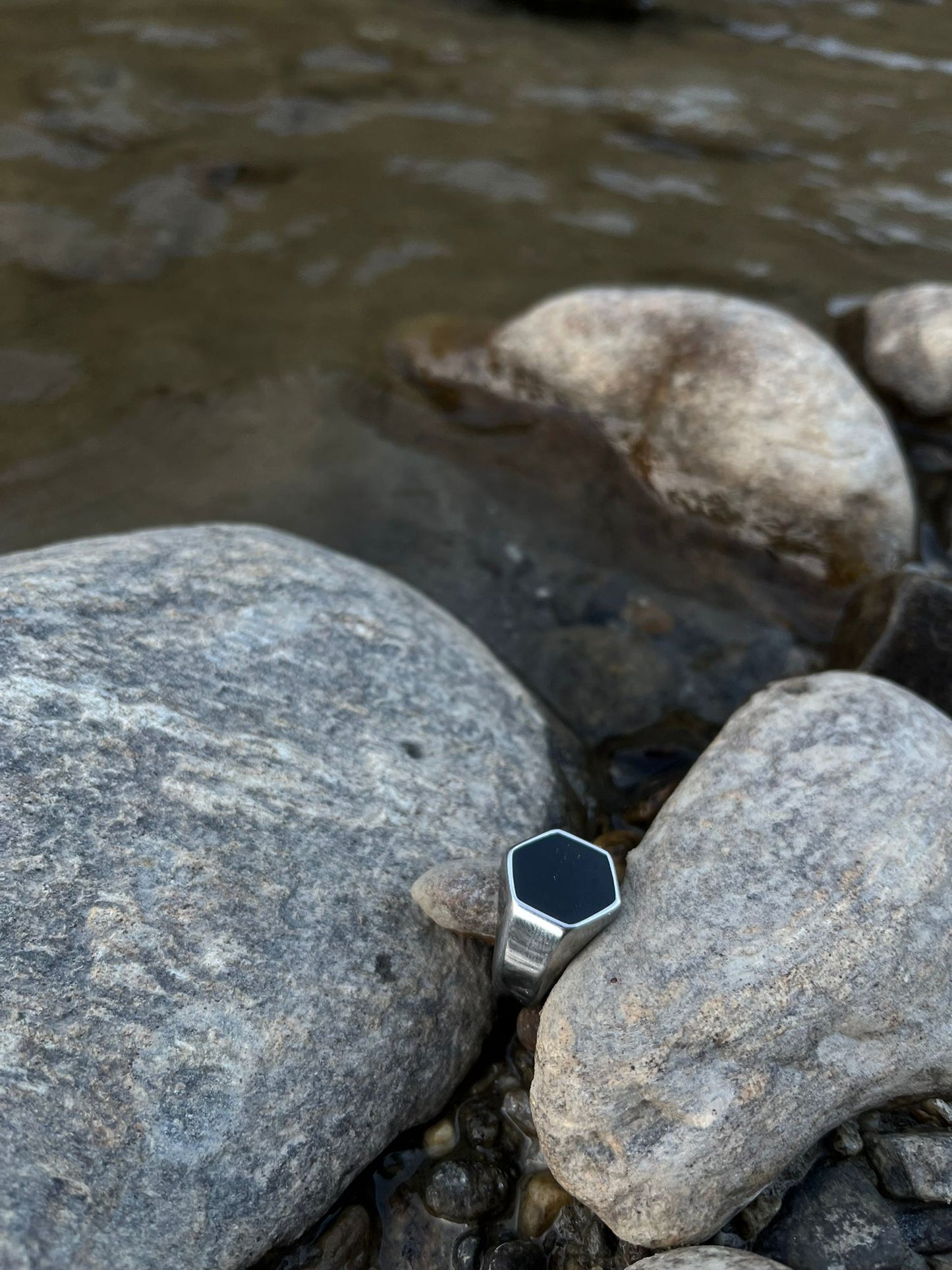 Hexagon Black Stainless Steel Ring